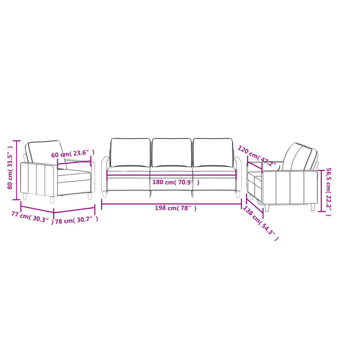 Set di Divani 3 pz con Cuscini Rosso Vino in Velluto 3201480