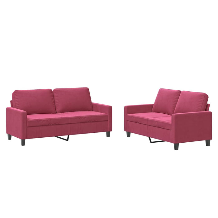 Set di Divani 2 pz con Cuscini Rosso Vino in Velluto 3201500