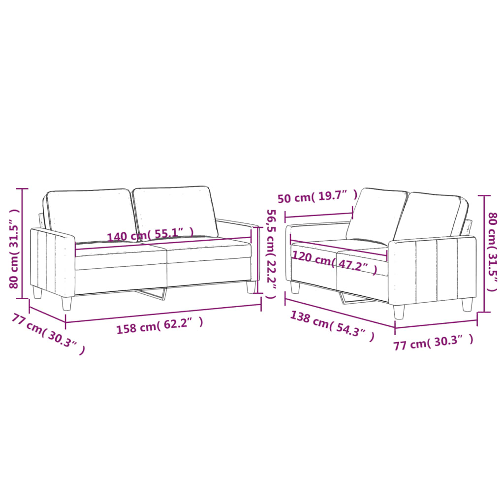 Set di Divani 2 pz con Cuscini Crema in Velluto 3201504