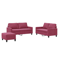 Set di Divani 3 pz con Cuscini Rosso Vino in Velluto 3201510