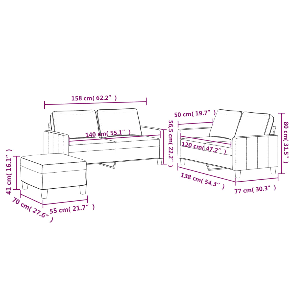 Set di Divani 3 pz con Cuscini Blu in Velluto 3201515