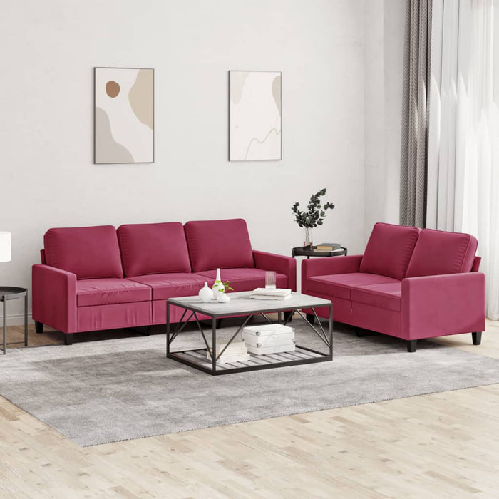 Set di Divani 2 pz con Cuscini Rosso Vino in Velluto 3201520