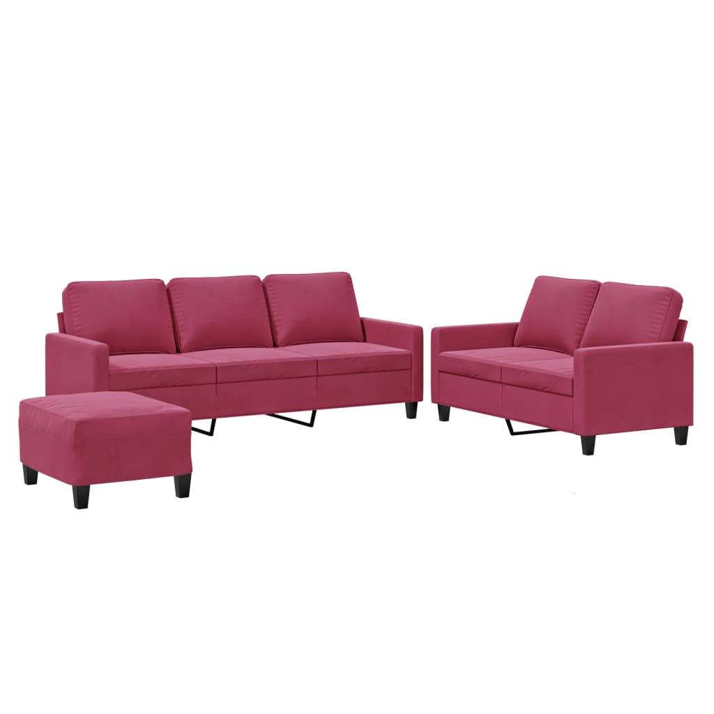 Set di Divani 3 pz con Cuscini Rosso Vino in Vellutocod mxl 107183