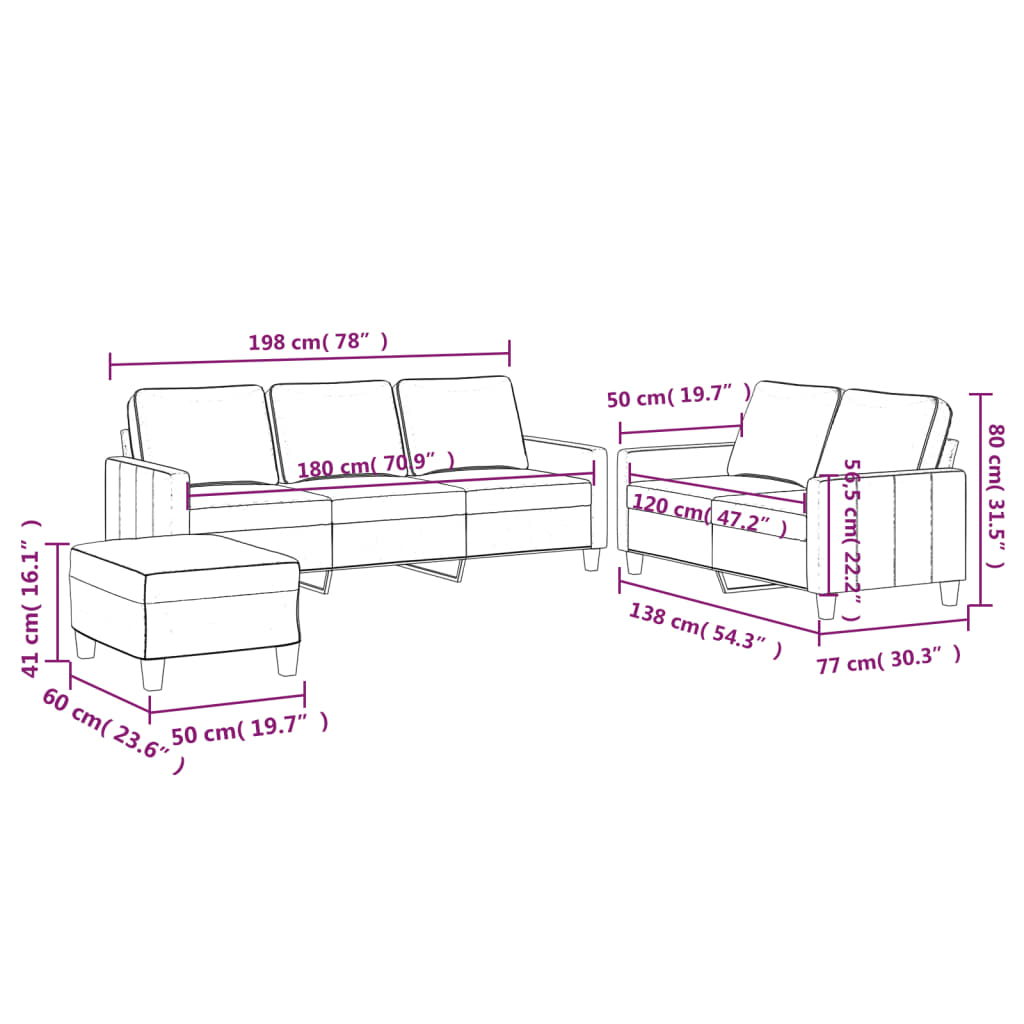 Set di Divani 3 pz con Cuscini Crema in Velluto 3201534