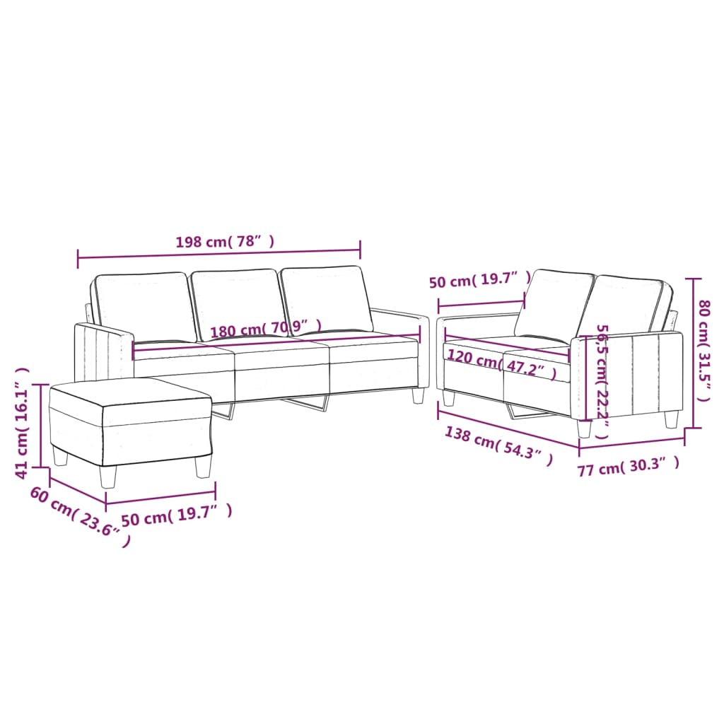 Set di Divani 3 pz con Cuscini Blu in Velluto 3201535