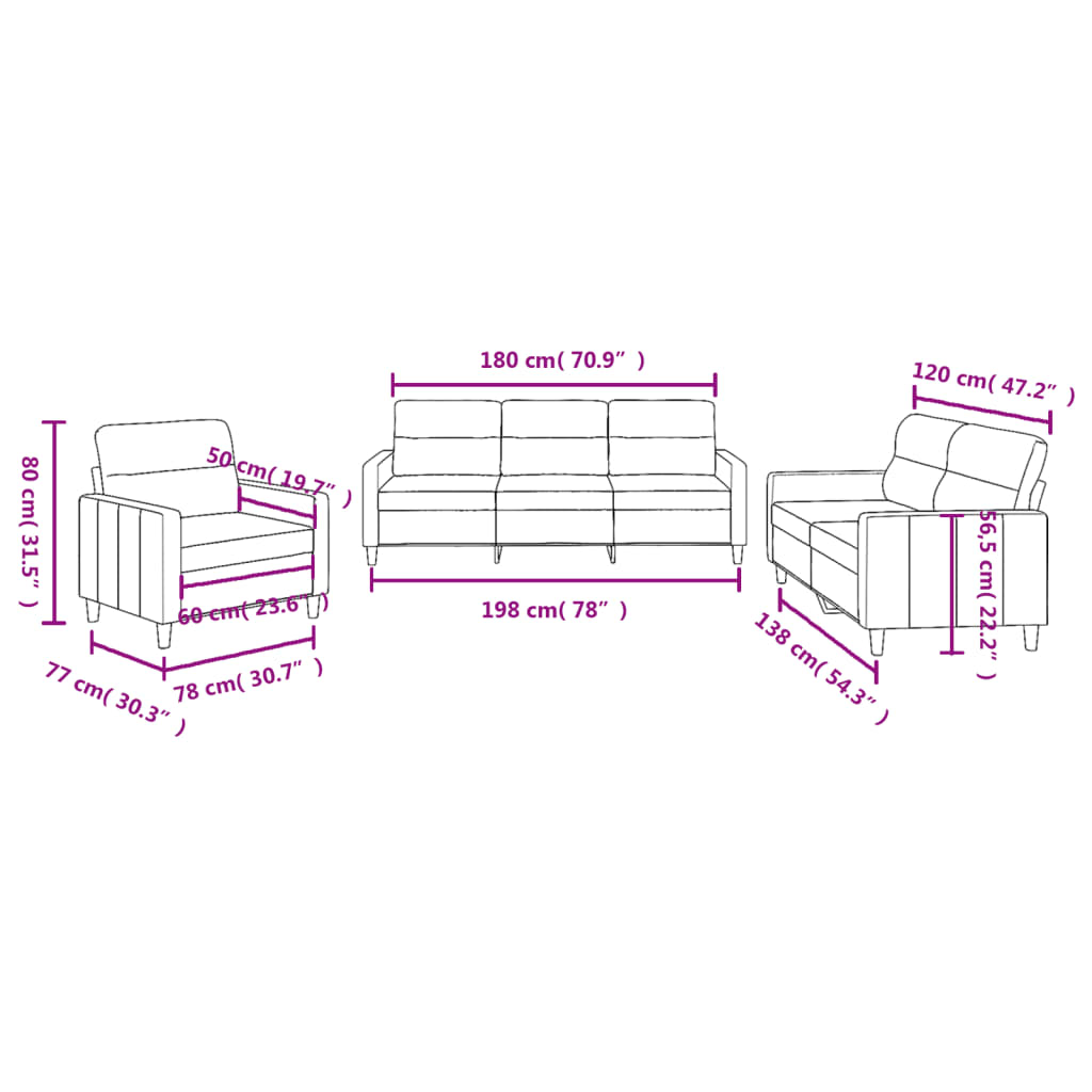 Set di Divani 3 pz con Cuscini Marrone in Tessuto 3201539