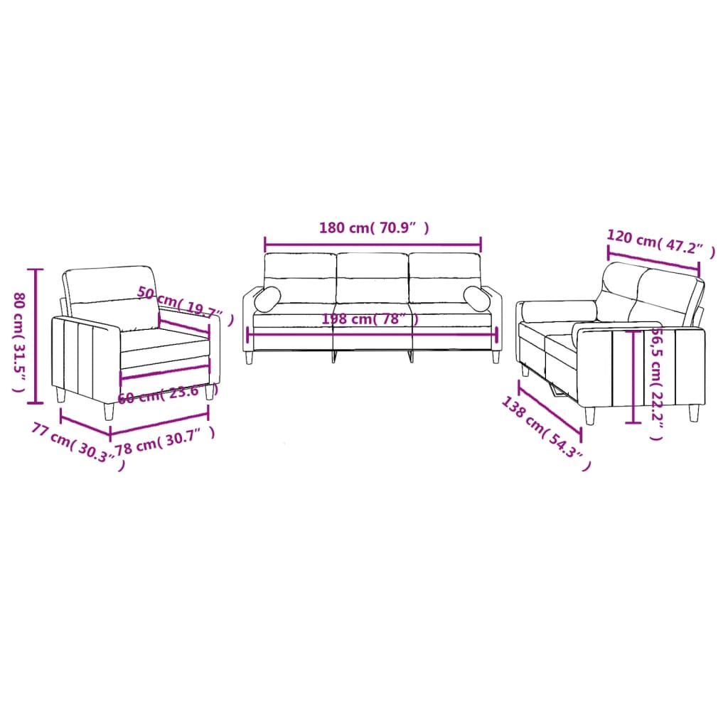 Set di Divani 3 pz con Cuscini Marrone in Tessuto 3201555