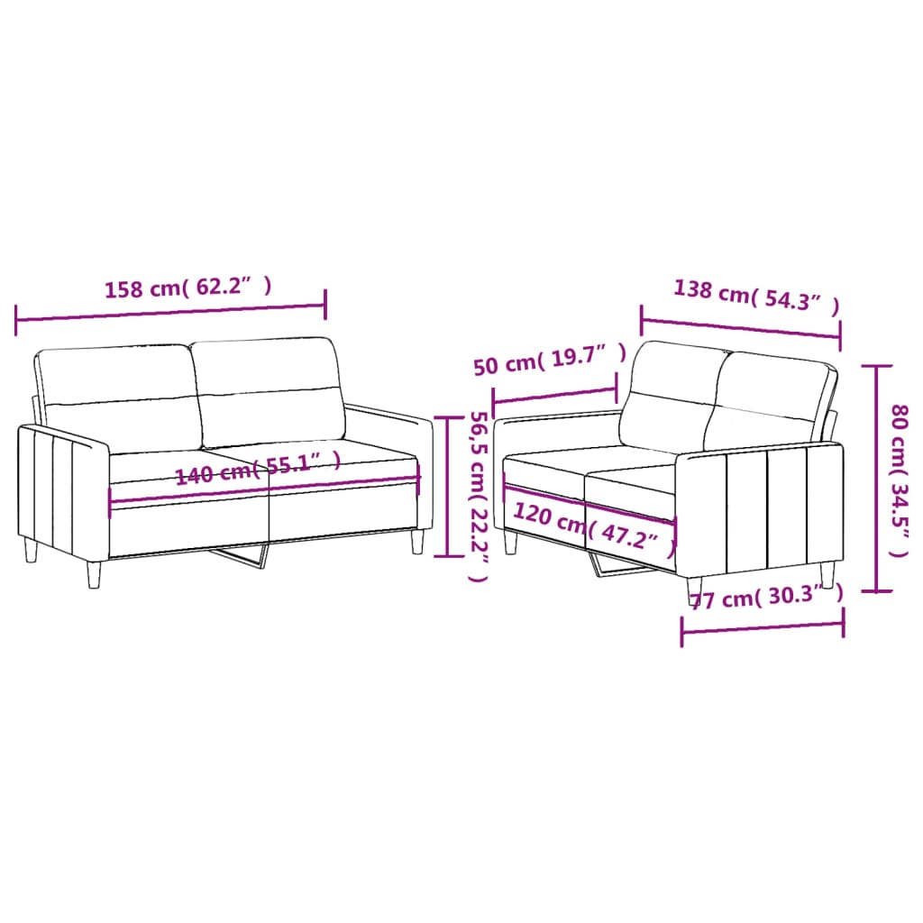 Set di Divani 2 pz con Cuscini Nero in Tessuto 3201572