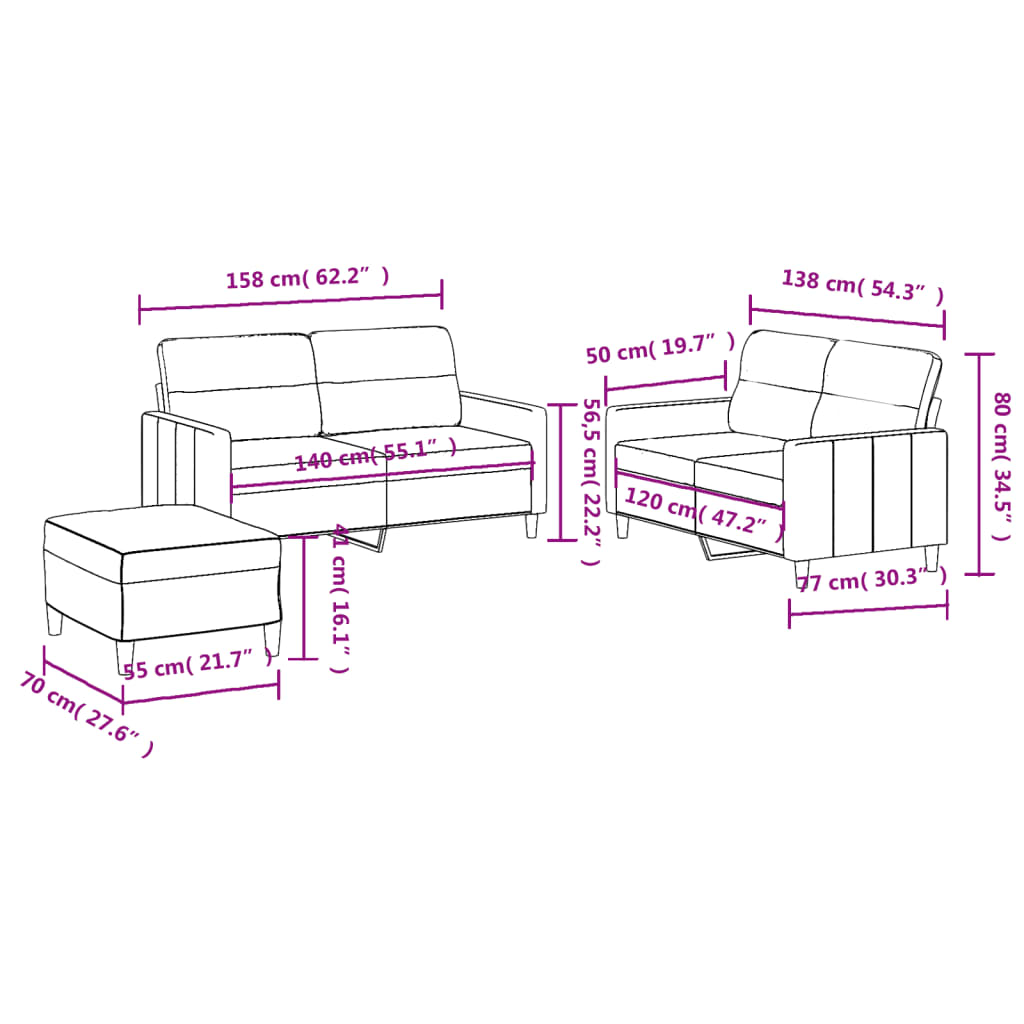 Set di Divani 3 pz con Cuscini Crema in Tessuto 3201578