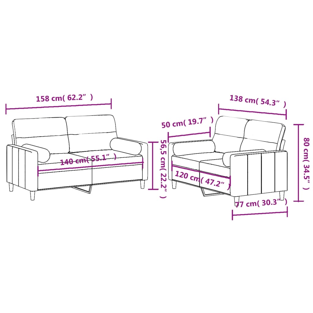 Set Divani 2 pz con Cuscini Grigio Chiaro in Tessuto 3201584