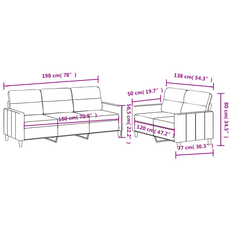 Set di Divani 2 pz con Cuscini Grigio Chiaro in Tessuto 3201600