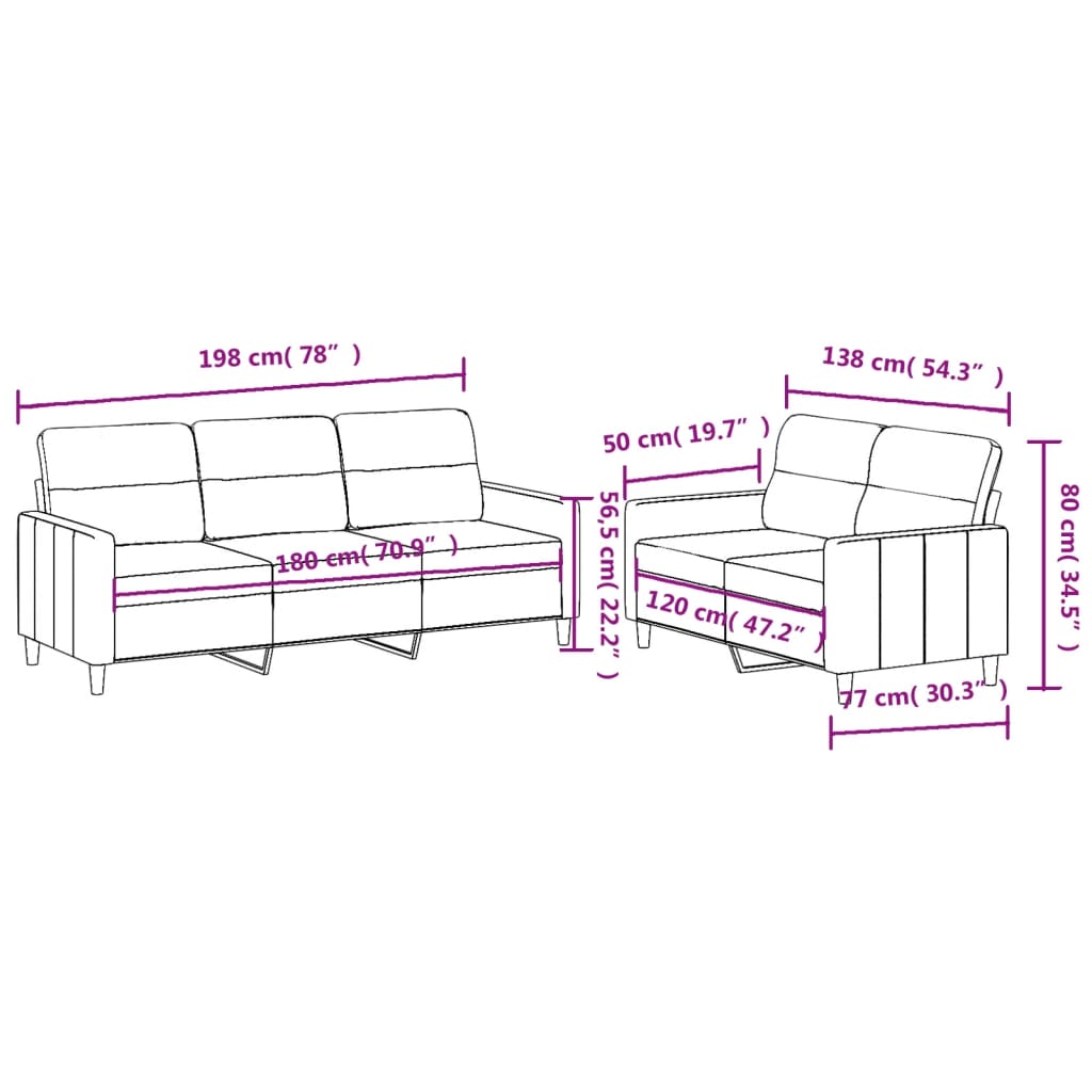 Set di Divani 2 pz con Cuscini Marrone in Tessuto 3201603