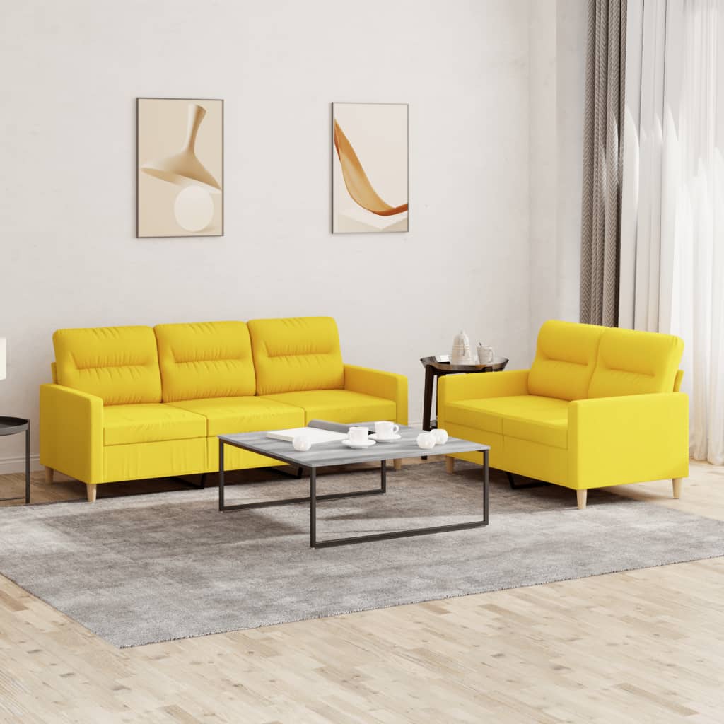 Set di Divani 2 pz con Cuscini Giallo Chiaro in Tessuto 3201605