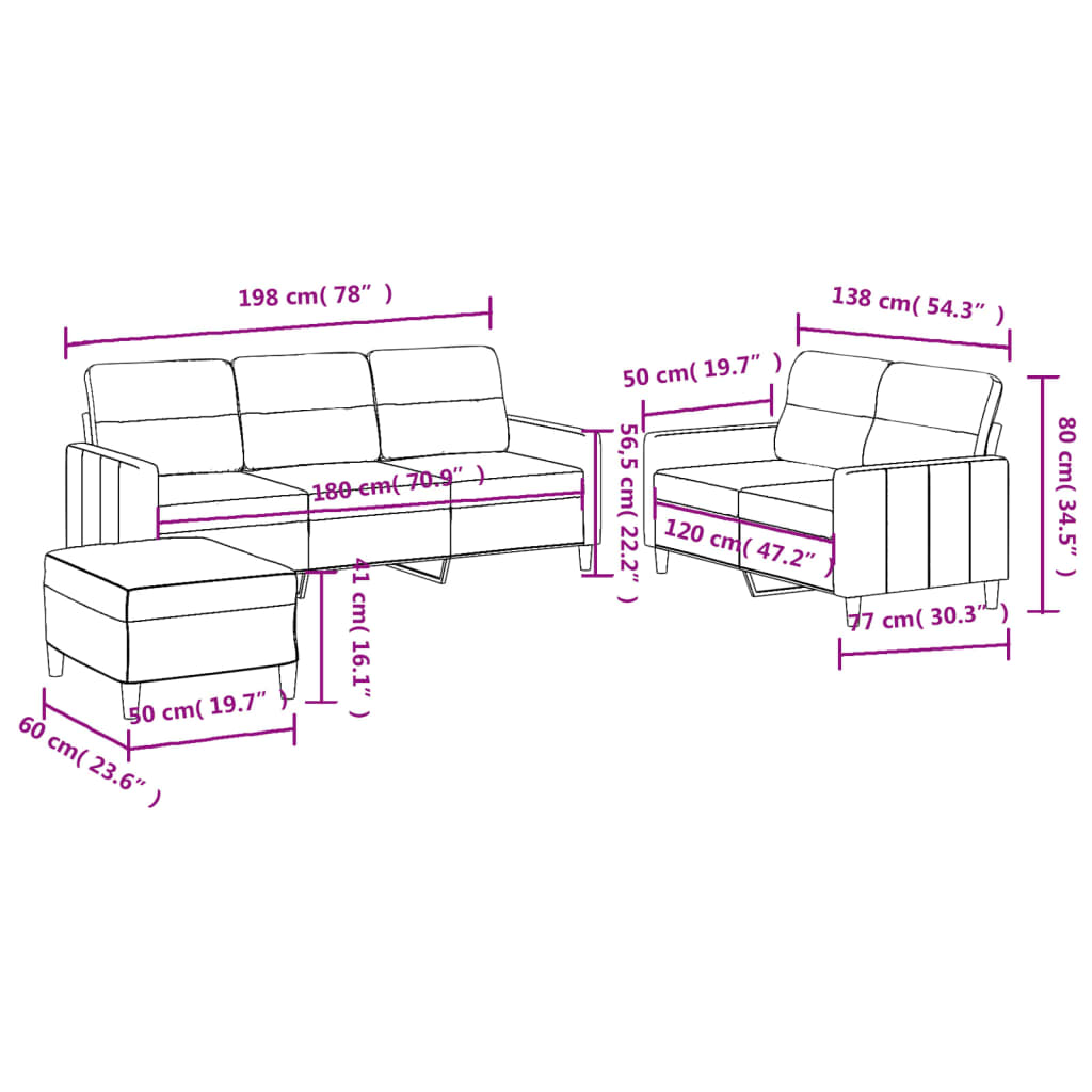 Set di Divani 3 pz con Cuscini Marrone in Tessuto 3201611