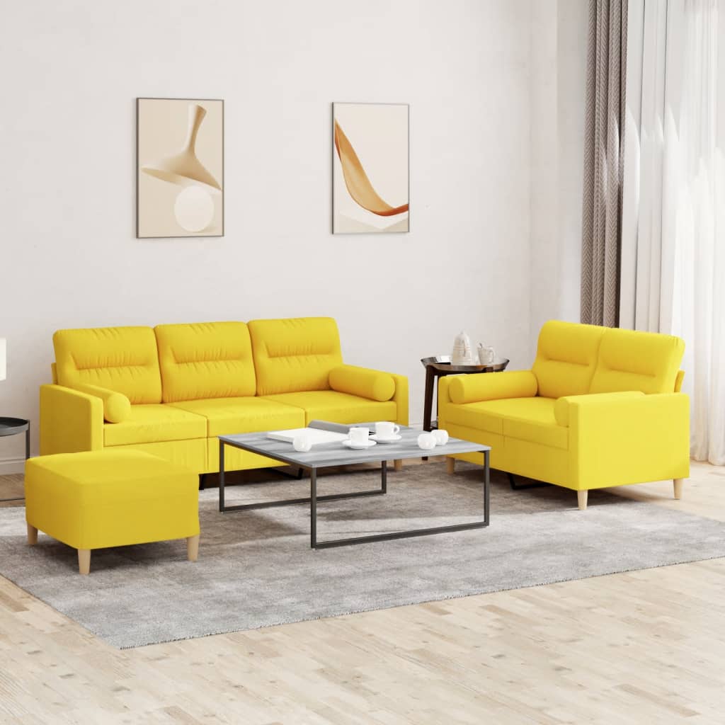 Set di Divani 3 pz con Cuscini Giallo Chiaro in Tessuto 3201629