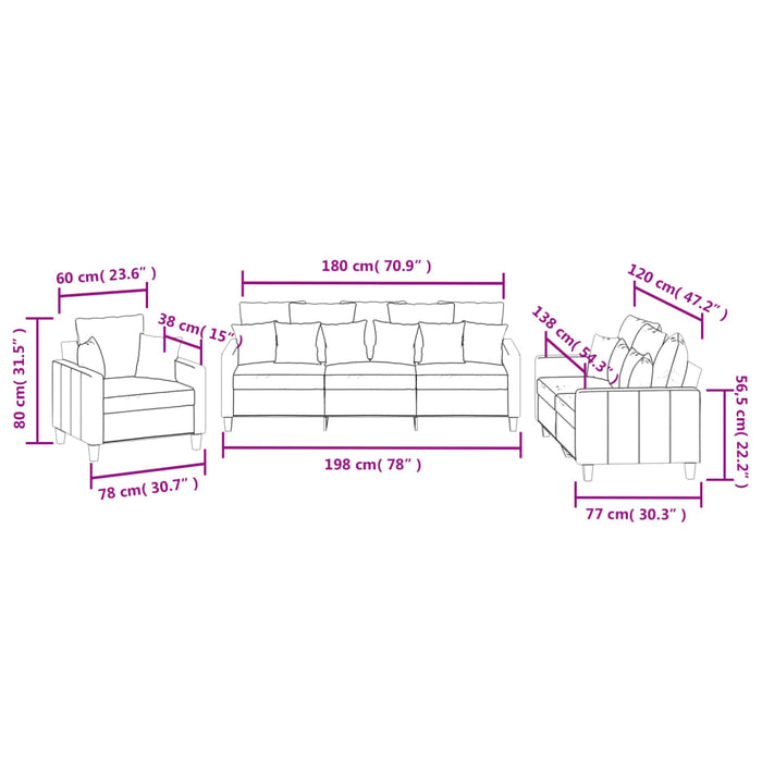 Set Divani 3 pz con Cuscini Nero in Tessuto 3201636