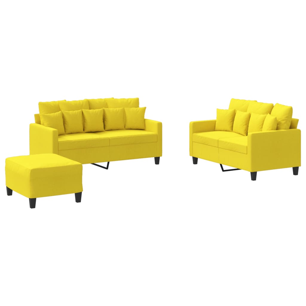 Set di Divani 3 pz con Cuscini Giallo Chiaro in Tessuto 3201661