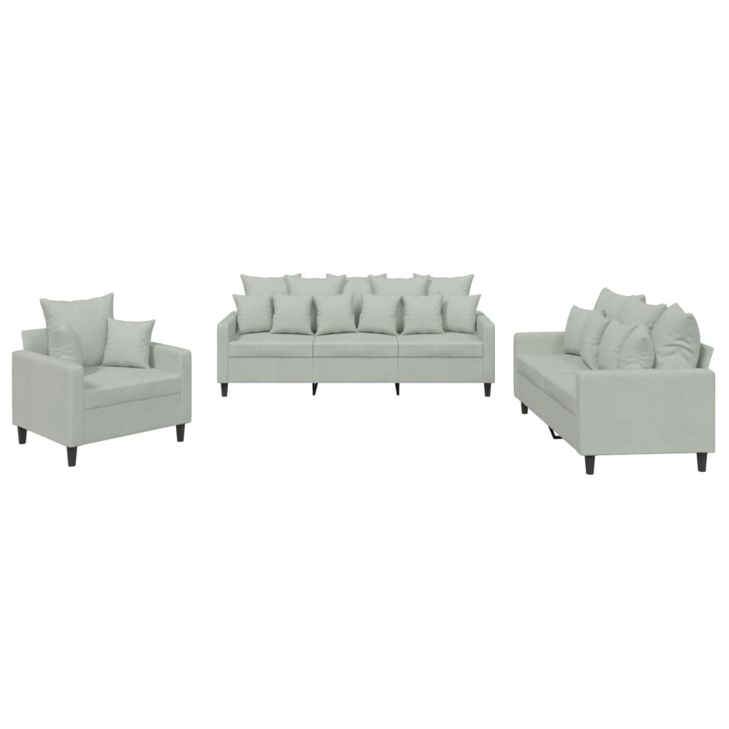 Set di Divani 3 pz con Cuscini Grigio Chiaro in Vellutocod mxl 80381