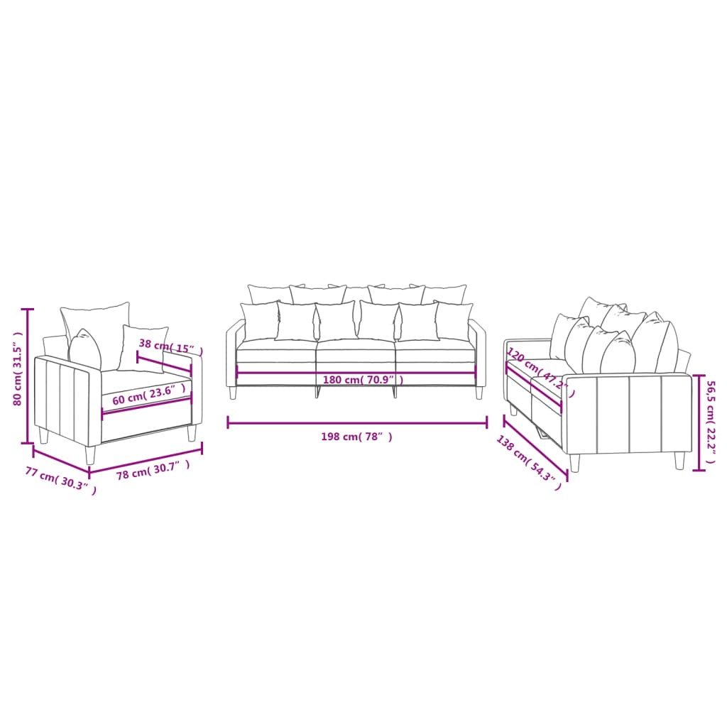 Set di Divani 3 pz con Cuscini Grigio Scuro in Velluto 3201681