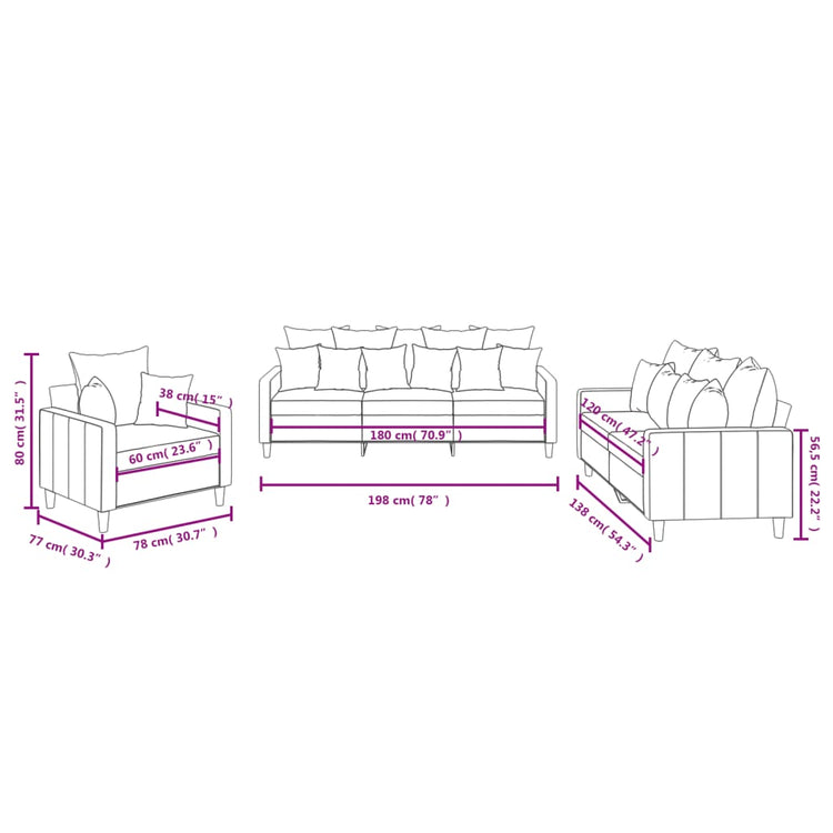 Set di Divani 3 pz con Cuscini Verde scuro in Velluto 3201682