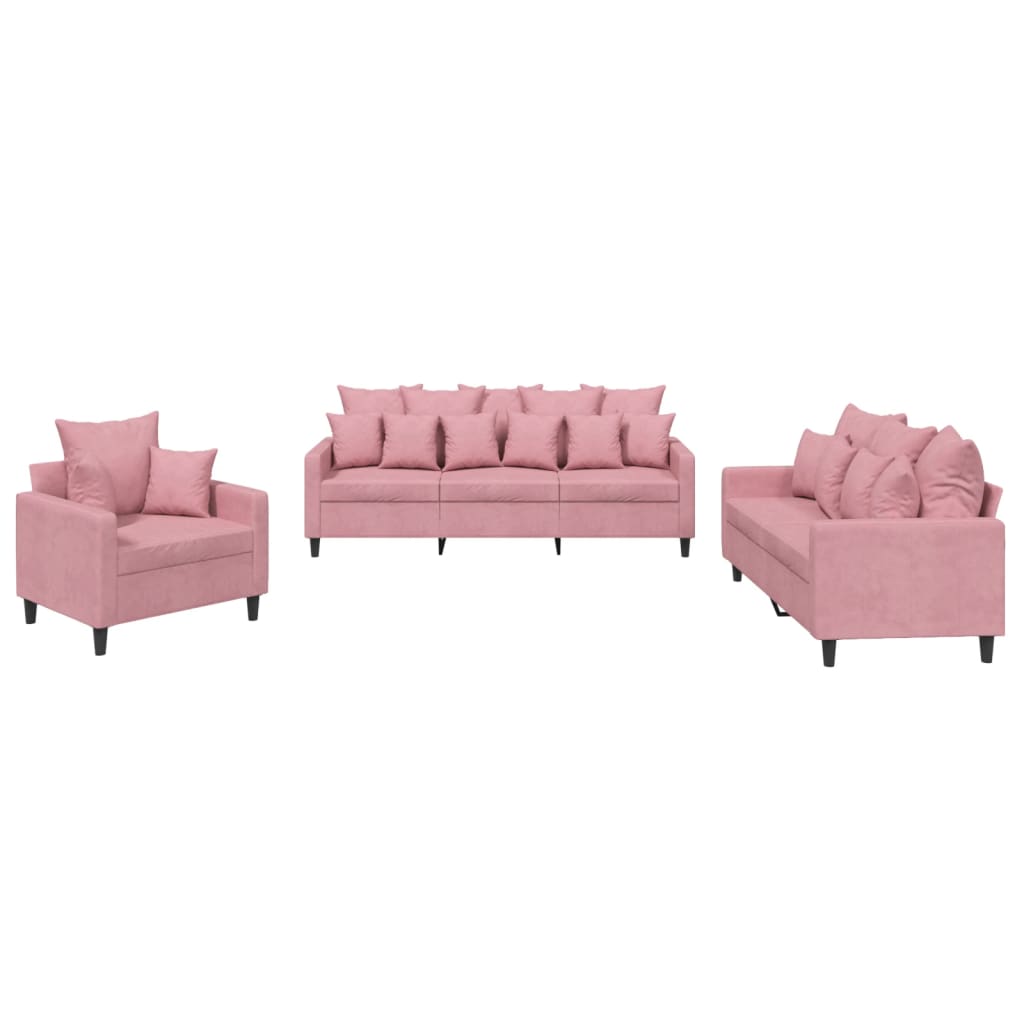 Set di Divani 3 pz con Cuscini rosa in Velluto 3201683