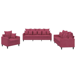 Set di Divani 3 pz con Cuscini Rosso Vino in Velluto 3201684