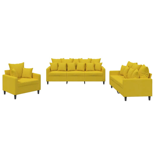 Set di Divani 3 pz con Cuscini giallo in Vellutocod mxl 131576