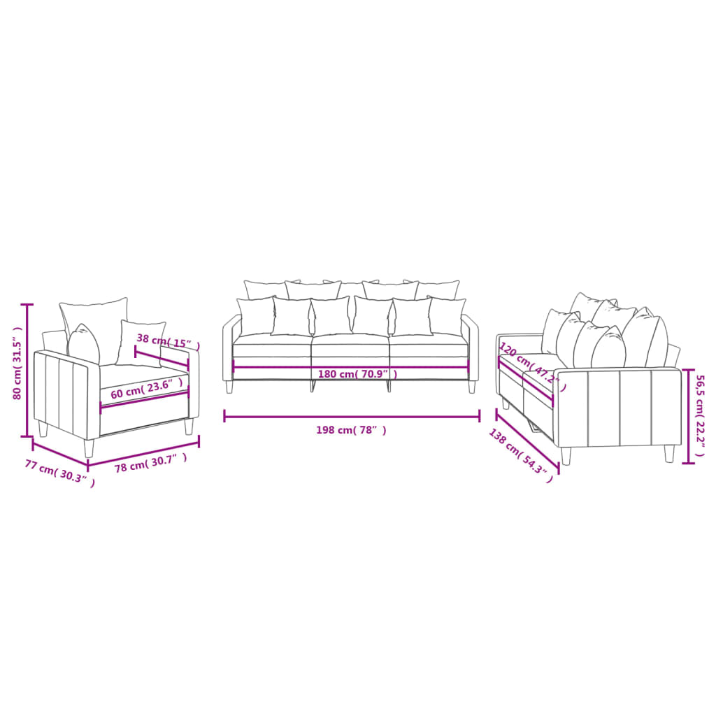 Set di Divani 3 pz con Cuscini Blu in Velluto 3201689