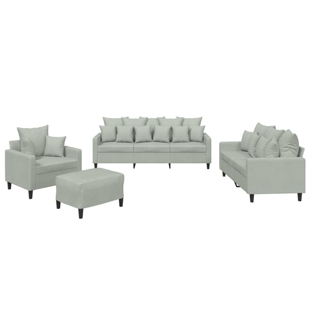 Set di Divani 4 pz con Cuscini Grigio Chiaro in Vellutocod mxl 130456