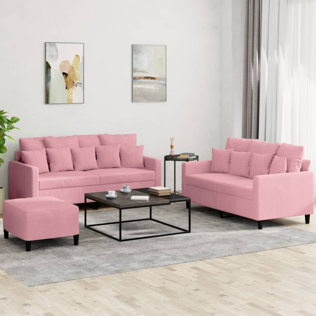 Set di Divani 3 pz con Cuscini rosa in Velluto 3201713