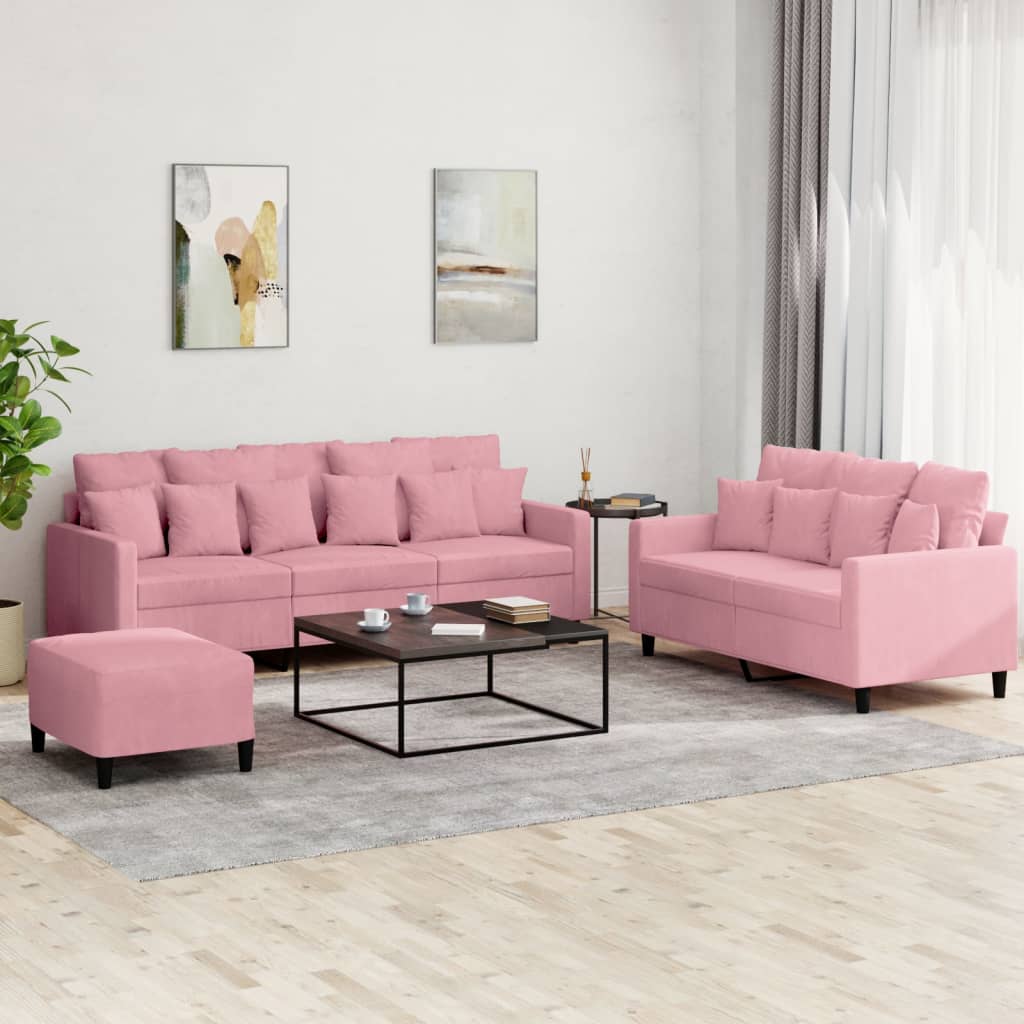 Set di Divani 3 pz con Cuscini rosa in Velluto 3201733