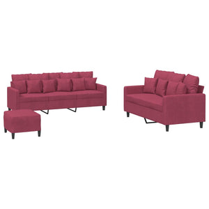 Set di Divani 3 pz con Cuscini Rosso Vino in Vellutocod mxl 128134