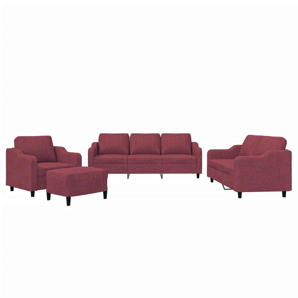 Set di Divani 4 pz con Cuscini Rosso Vino in Tessuto 3201784