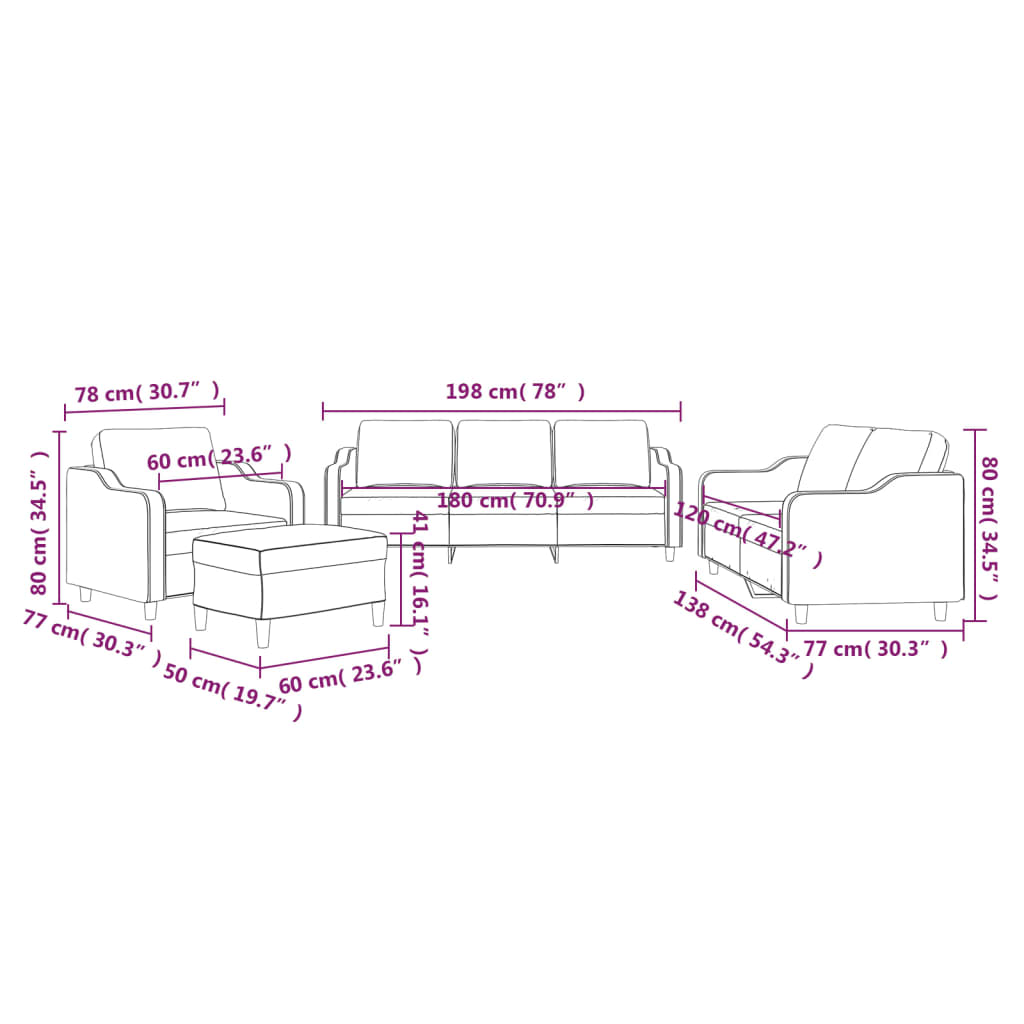 Set di Divani 4 pz con Cuscini Rosso Vino in Tessuto 3201784