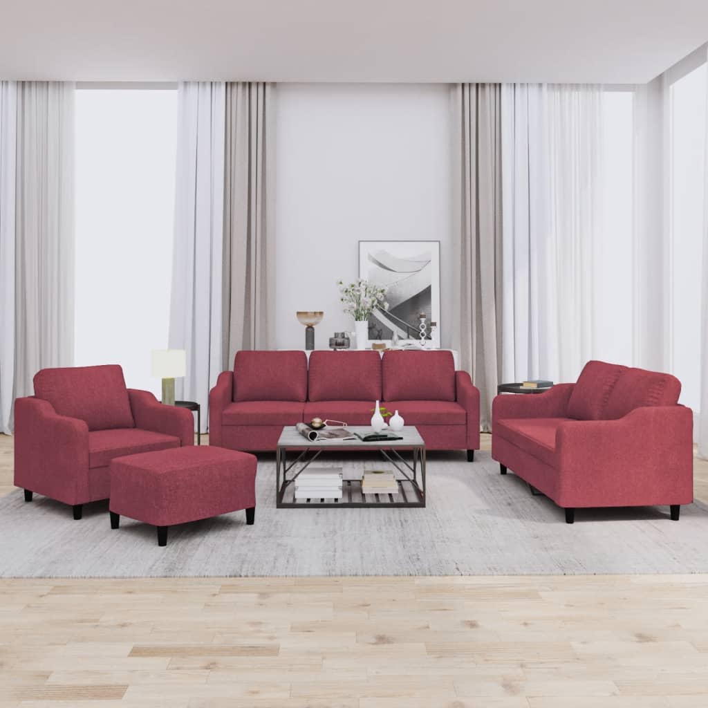 Set di Divani 4 pz con Cuscini Rosso Vino in Tessuto 3201784