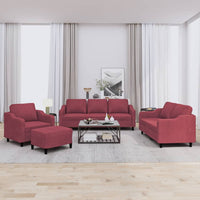 Set di Divani 4 pz con Cuscini Rosso Vino in Tessuto 3201784