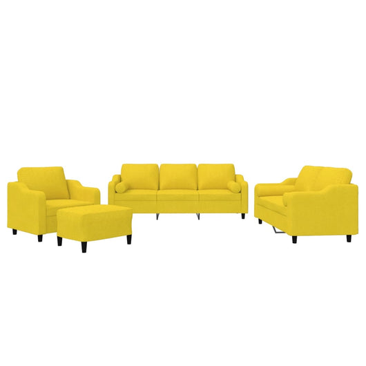 Set di Divani 4 pz con Cuscini Giallo Chiaro in Tessuto 3201799