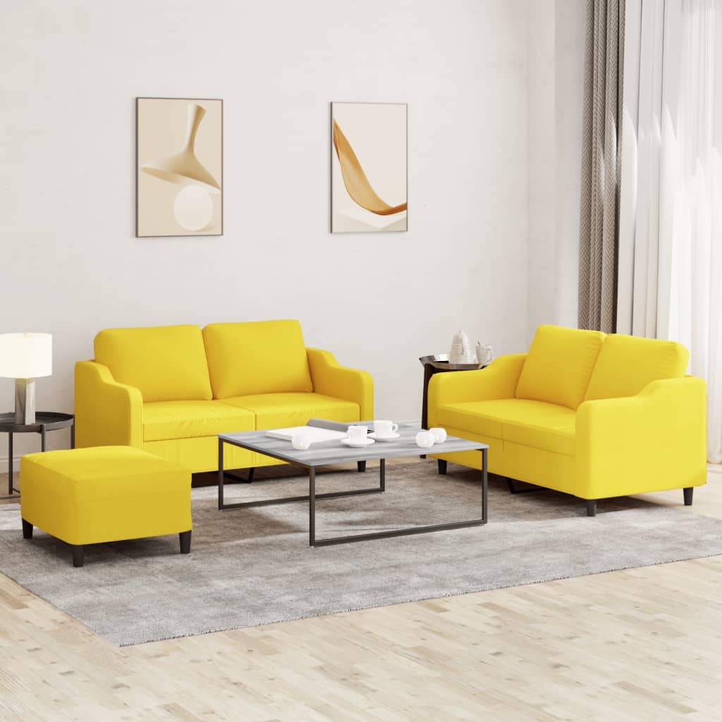 Set di Divani 3 pz con Cuscini Giallo Chiaro in Tessuto 3201815