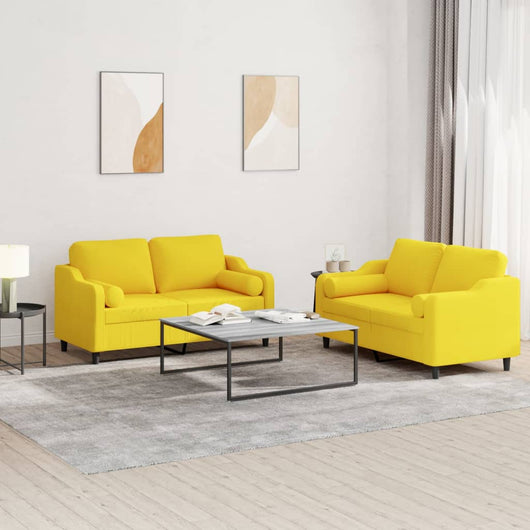 Set di Divani 2 pz con Cuscini Giallo Chiaro in Tessuto 3201823