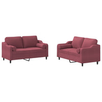 Set di Divani 2 pz con Cuscini Rosso Vino in Tessuto 3201824