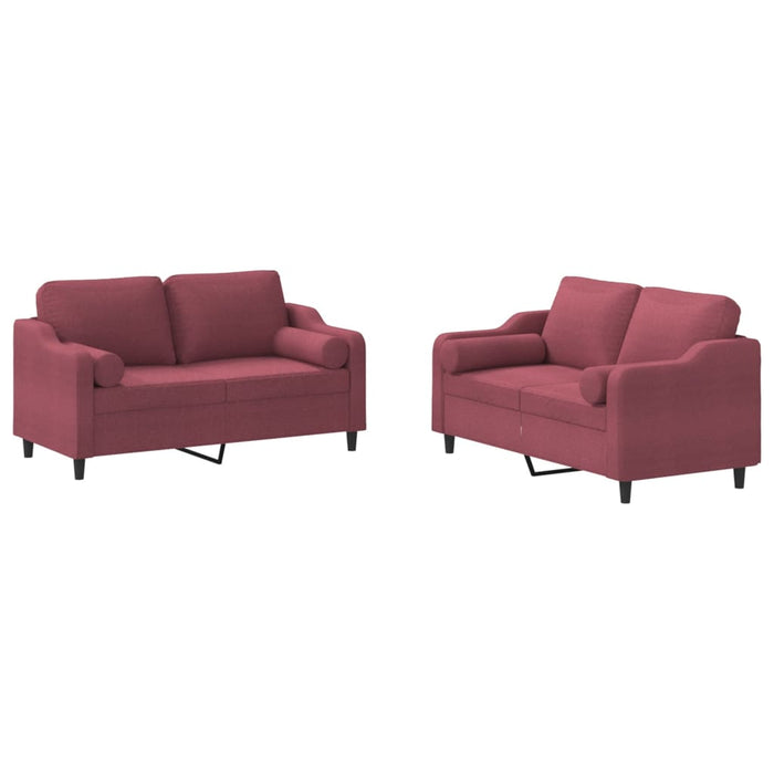 Set di Divani 2 pz con Cuscini Rosso Vino in Tessuto 3201824