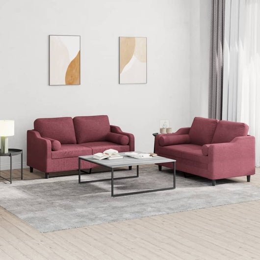 Set di Divani 2 pz con Cuscini Rosso Vino in Tessuto 3201824