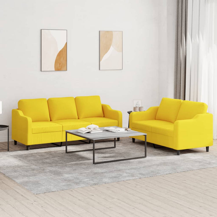 Set di Divani 2 pz con Cuscini Giallo Chiaro in Tessuto 3201839