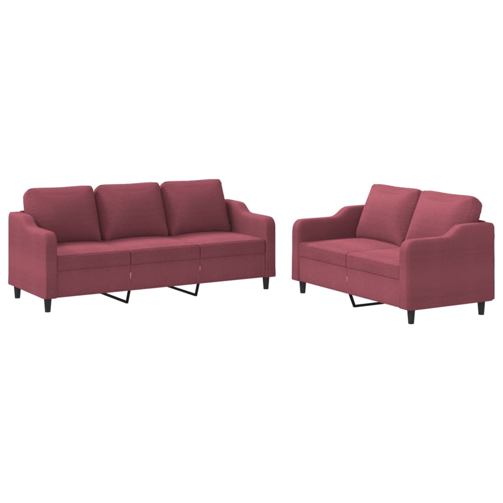 Set di Divani 2 pz con Cuscini Rosso Vino in Tessuto 3201840