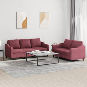 Set di Divani 2 pz con Cuscini Rosso Vino in Tessuto 3201840