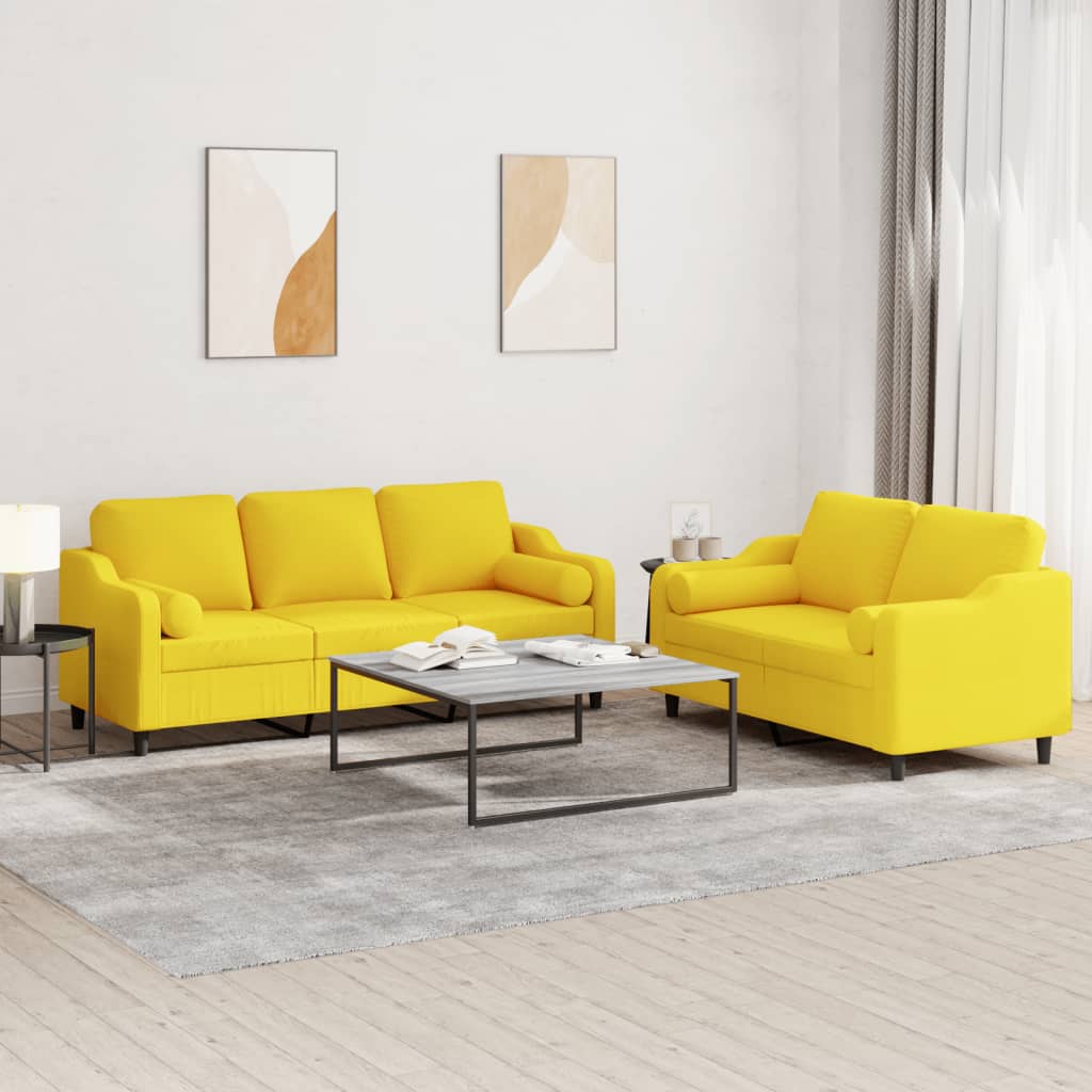 Set di Divani 2 pz con Cuscini Giallo Chiaro in Tessuto 3201855