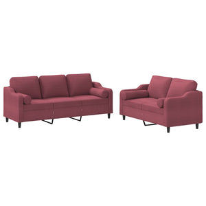 Set di Divani 2 pz con Cuscini Rosso Vino in Tessuto 3201856