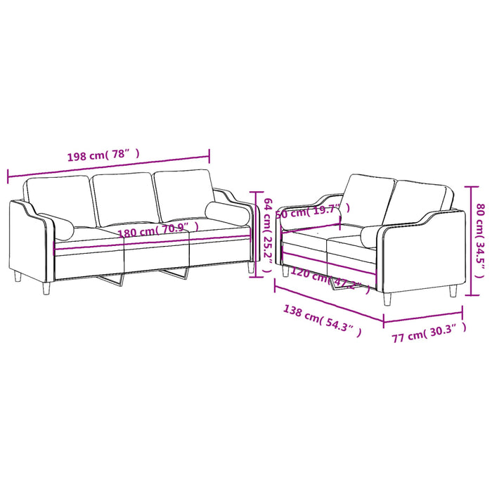 Set Divani 2 pz con Cuscini Tortora in Tessuto 3201857