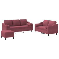 Set di Divani 3 pz con Cuscini Rosso Vino in Tessuto 3201864