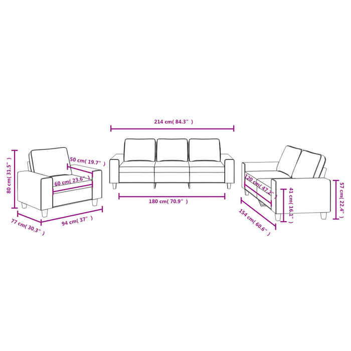 Set di Divani 3 pz Marrone in Tessuto 3201869